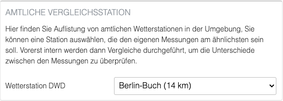 Auswahl einer amtlichen DWD Wetterstation