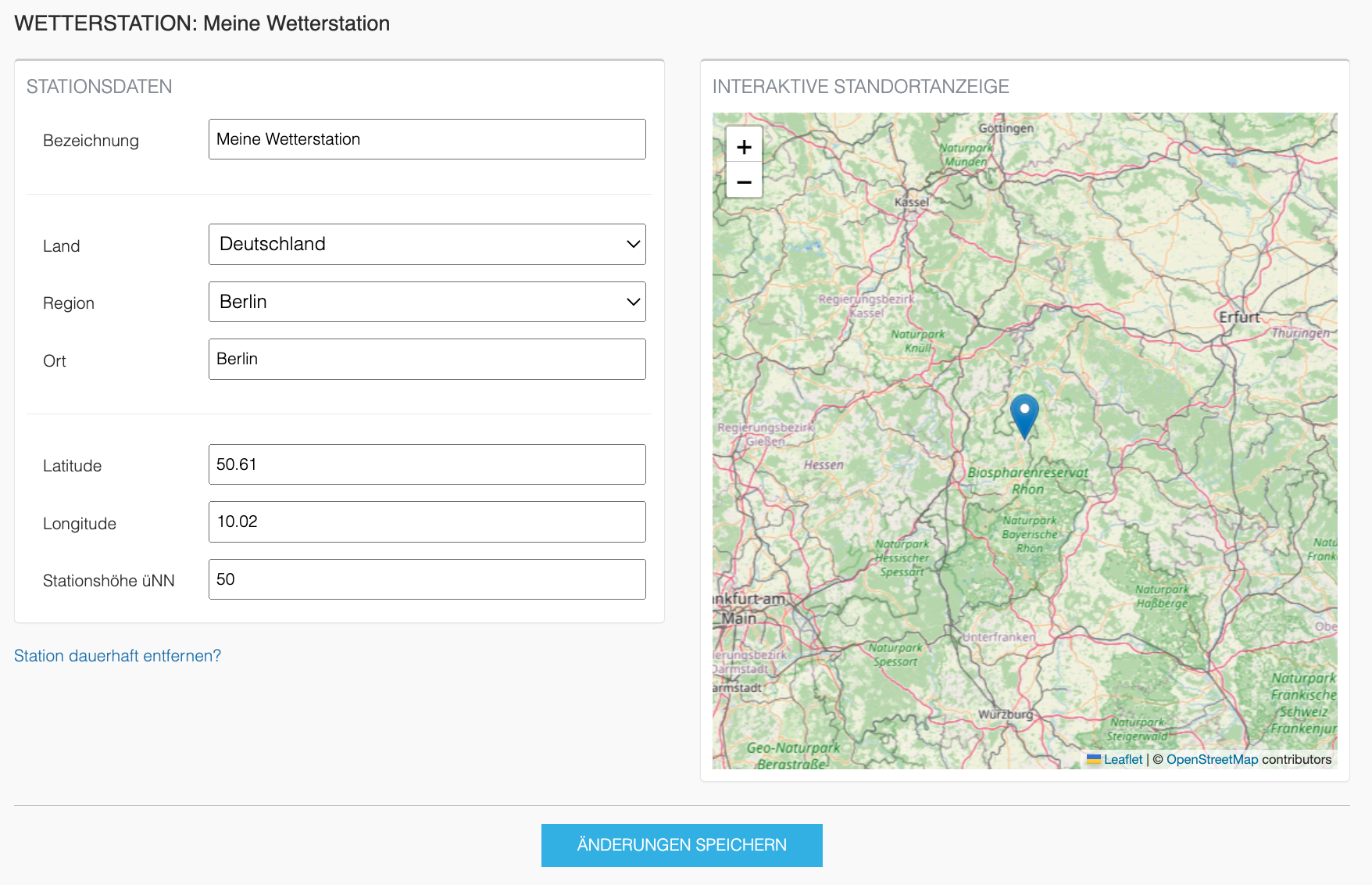 Wetterstation anmelden, Standort festlegen